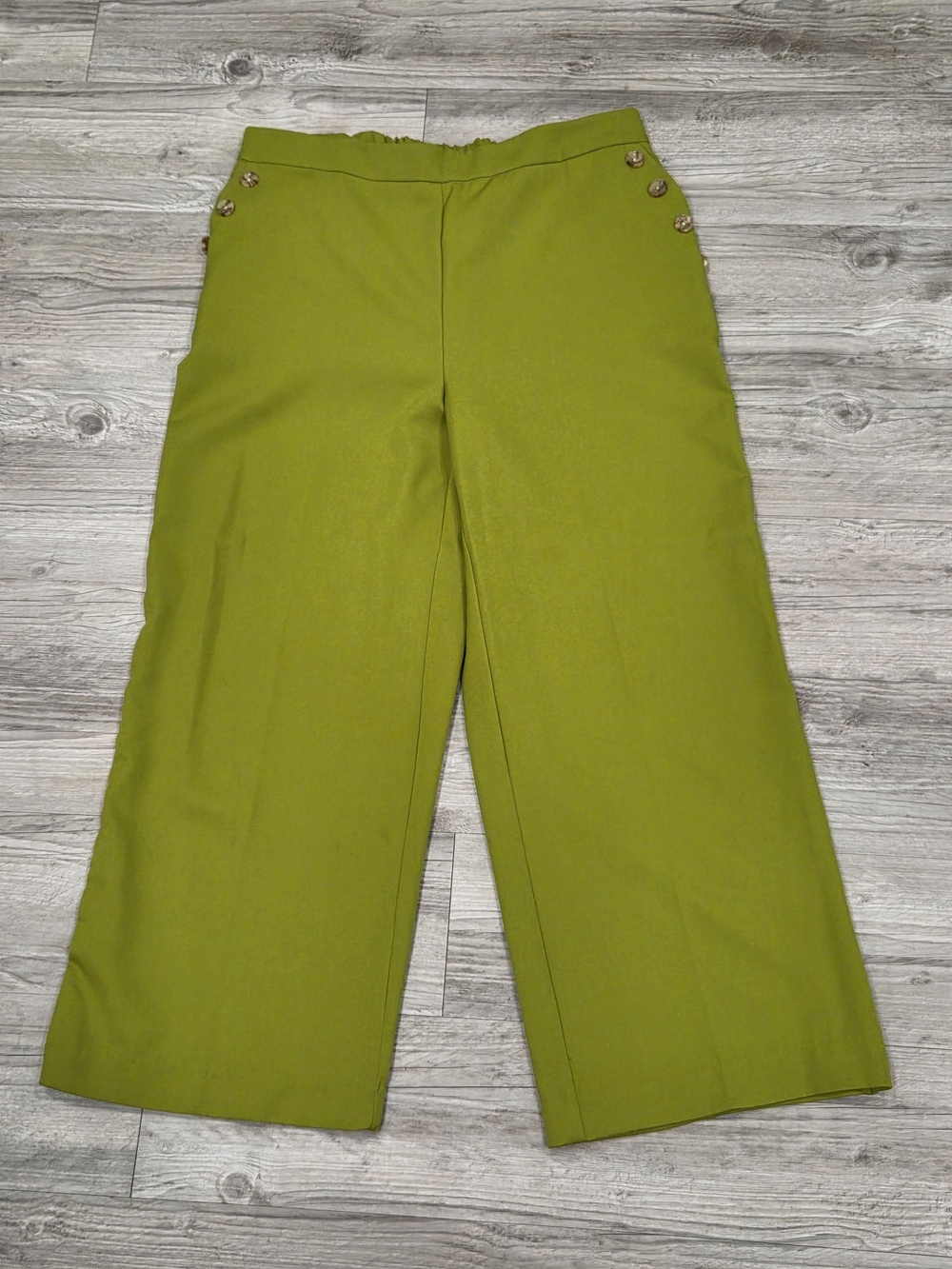 Meg & Margot Chartreuse Wide Leg Pants Button Detail Size L